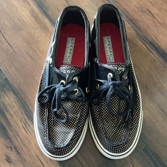 Sperry Top-Sider Angelfish Black And Gold Polkadot Red Interior Size 6 - Picture 5 of 10